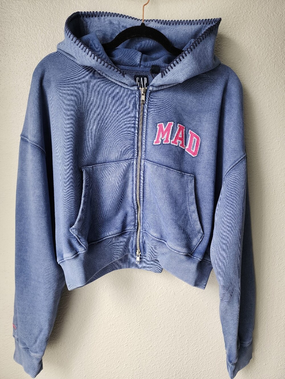 GAP x Madhappy Full Zip Cropped Logo Hoodie Size Large In Blue NWT - Picture 2 of 8